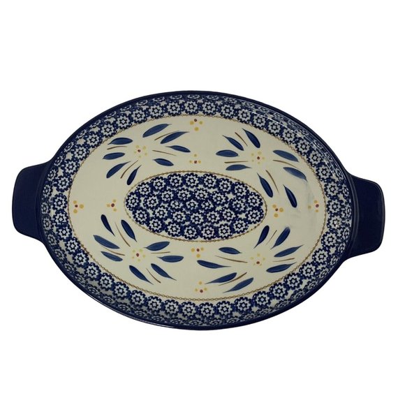Temptations by Tara Old World Blue Floral Oval Serving Platter Tray 16" - Picture 1 of 13